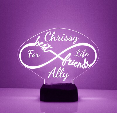 Best Friends Infinity LED Lamp Personalized FREE Night Light Table Lamp w/Remote