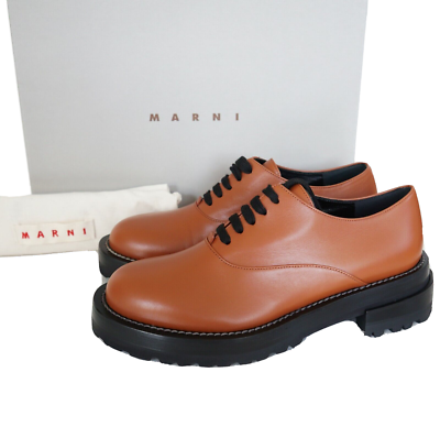 870 MARNI Brown LEATHER Lace Up Platform OXFORD Women s