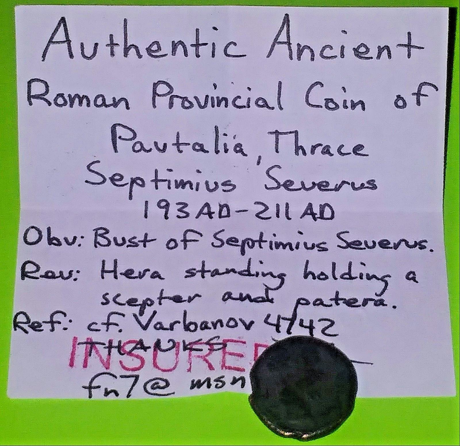 Septimius Severus 193 AD Pautalia Thrace HERA scepter patera ROMAN COIN old VG