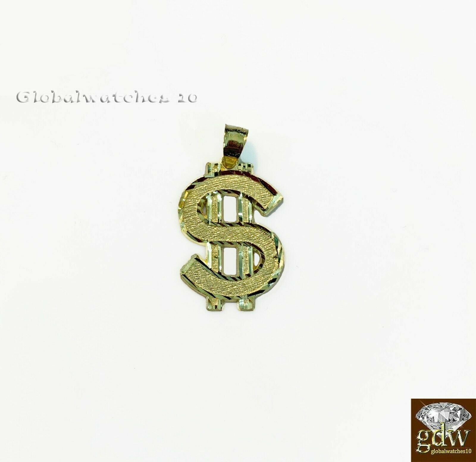 Pre-owned G&d 10k Gold Charm Pendant Money Sign With Miami Cuban Chain In 22 24 26 28 Inch