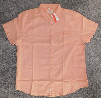 Marine Layer Men's Stretch Selvage Short Sleeve Shirt In Coral NEW Size XL