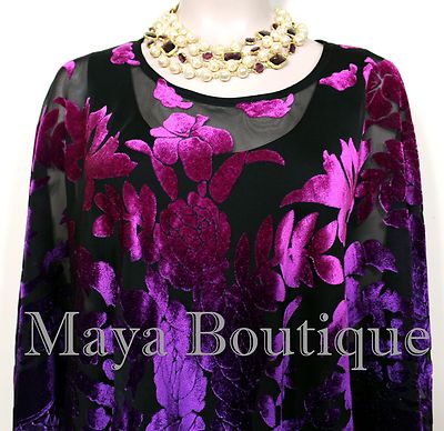Pre-owned Maya Matazaro Purple Fuchsia Burnout Velvet Poncho Shawl Top Ombree Hand Dye