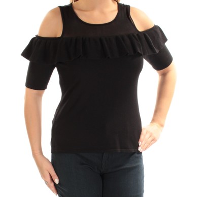 

INC Женский черный топ с открытыми плечами и короткими рукавами и украшенным вырезом Размер