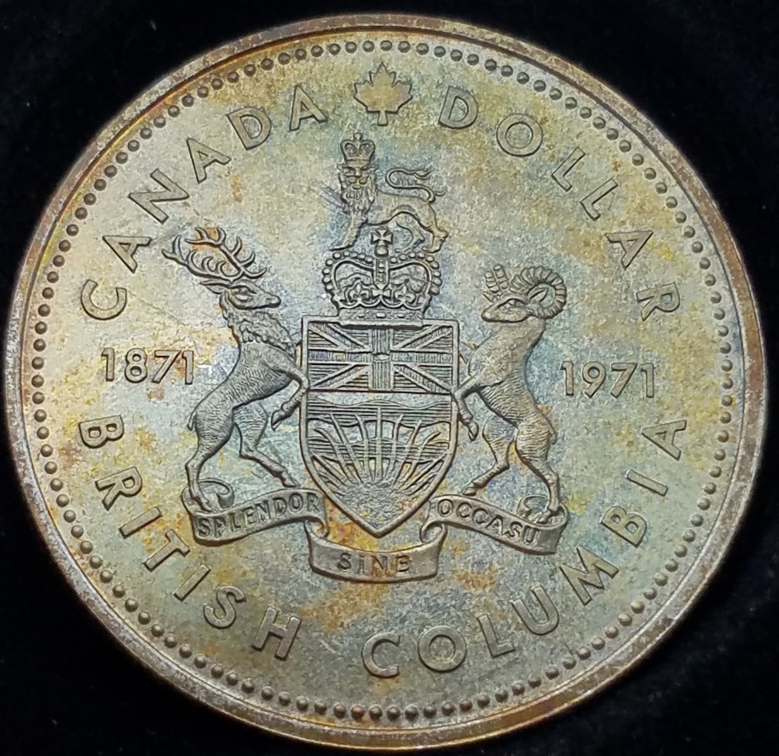 GREAT TONING 1971 GEM PROOF LIKE CANADIAN SILVER $1 ,-TONED C100703