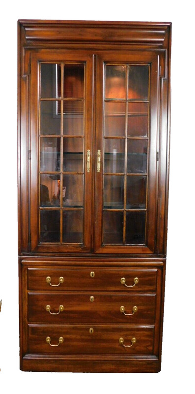 Designer Harden Jacobean Style Lighted Curio Hutch Display Bookcase Cabinet