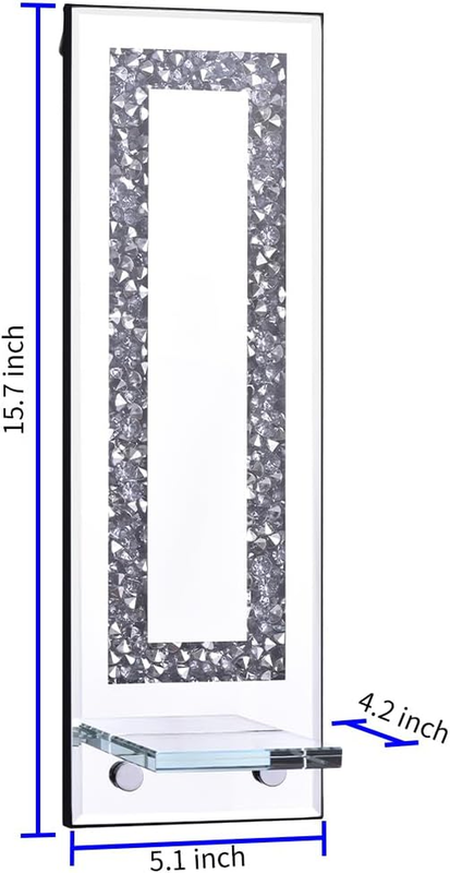 Crystal Crush Diamond Candle Holder Set of 2, Rectangle Silver Mirrored Candle S