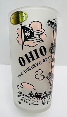 hazel atlas ohio state fair souvenir 1952 frosted glass pink with sticker