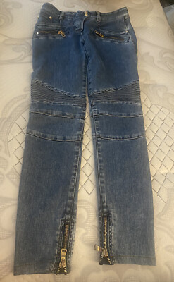 balmain skinny Blue  jeans 34 Ankle Zip Detail Stretch Crop Excellent