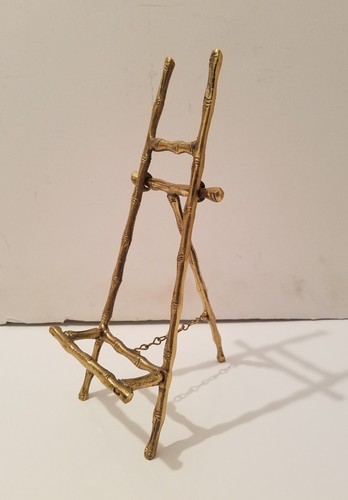 Vintage Brass Bamboo Style Easel Picture Plate Stand Display