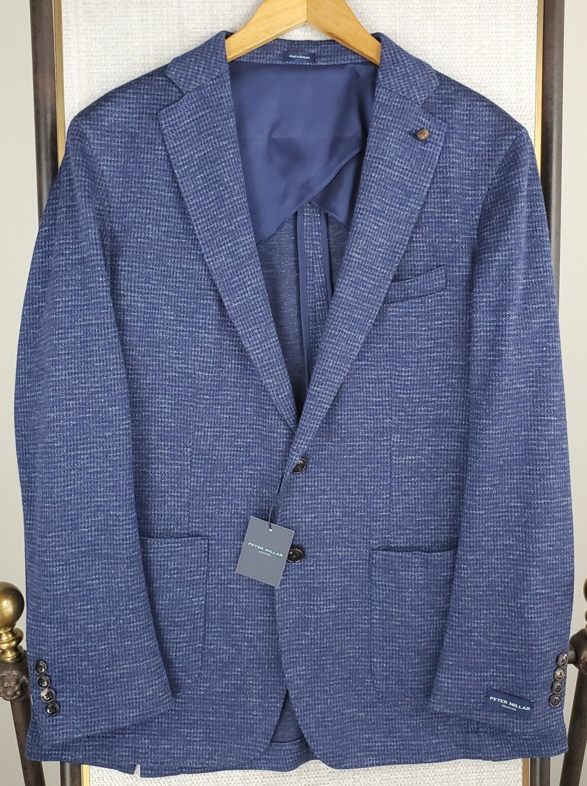 Pre-owned Peter Millar $1098  Coll Size 42r Wool/silk/linen Mens Soft Jacket Blue Coat