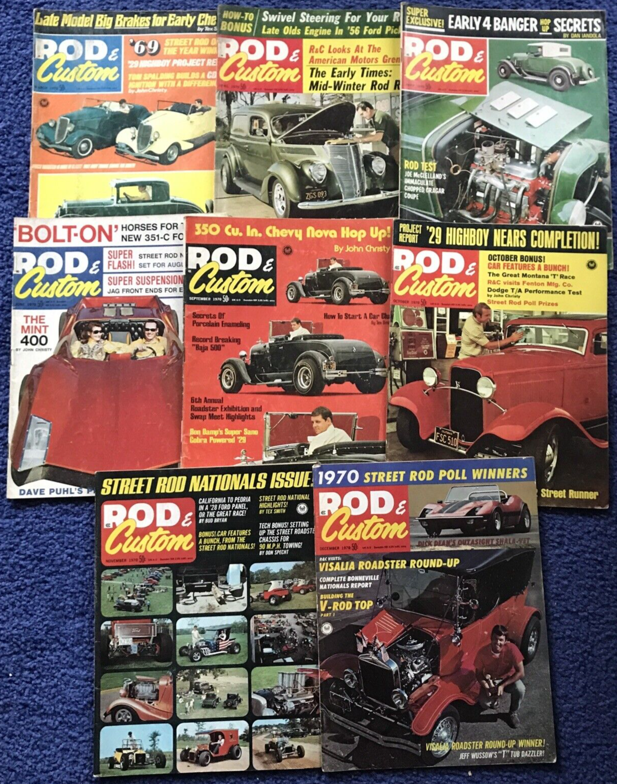 ROD & CUSTOM MAGAZINE LOT x8 1970 MAR-JUN/SEPT-DEC VINTAGE