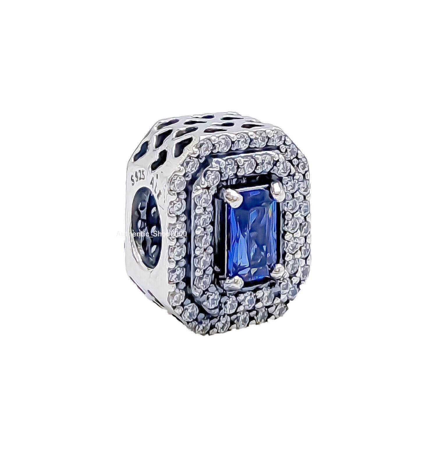 New Authentic PANDORA 925 Blue Sparkling Leveled Rectangular