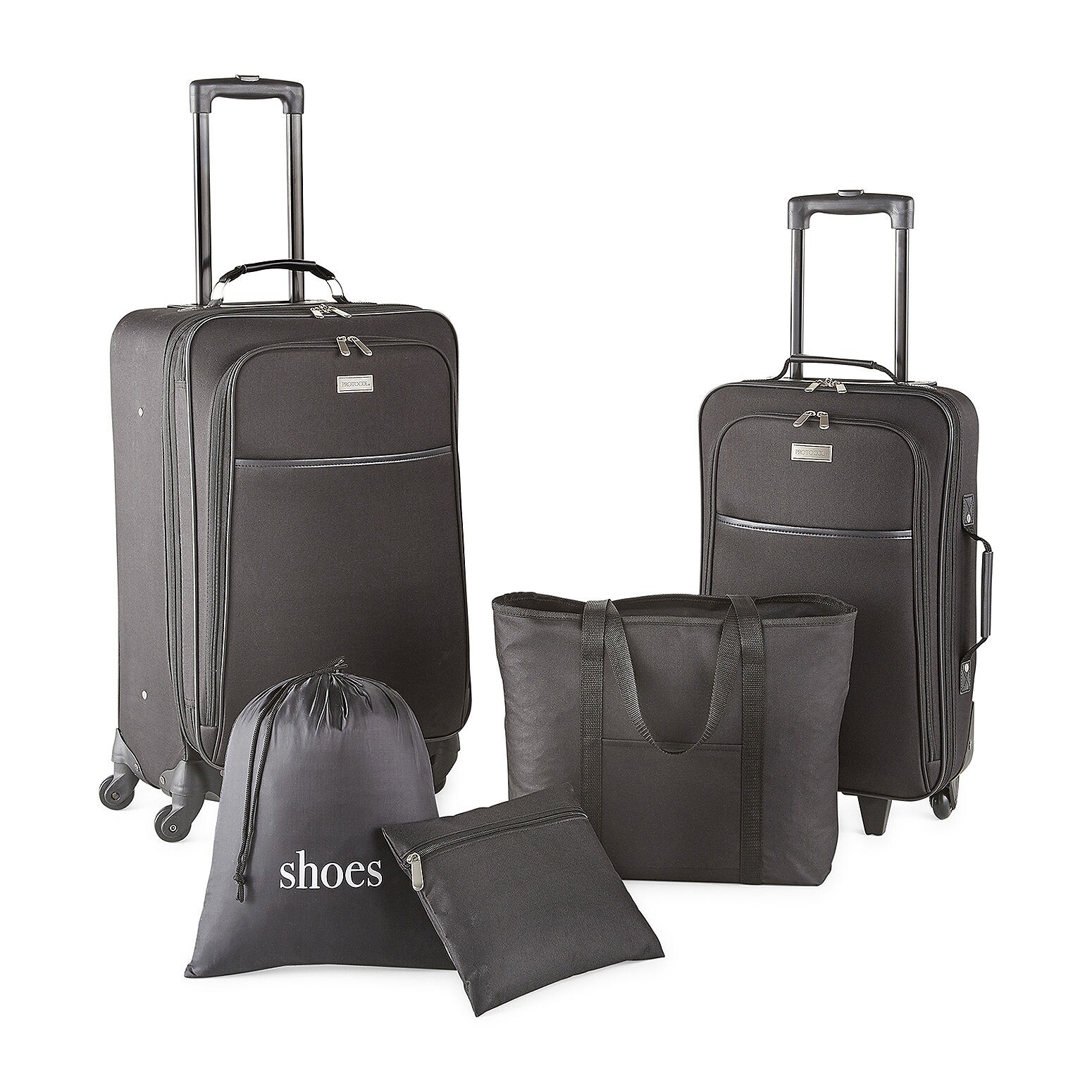 Protocol 249594 Garrison 5-pc. Luggage Set Black 24", 20", Tote, Toiletry Kit