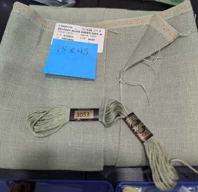 Zweigart Belfast linen Olive green 32 count cross stitch  15'' x 45''