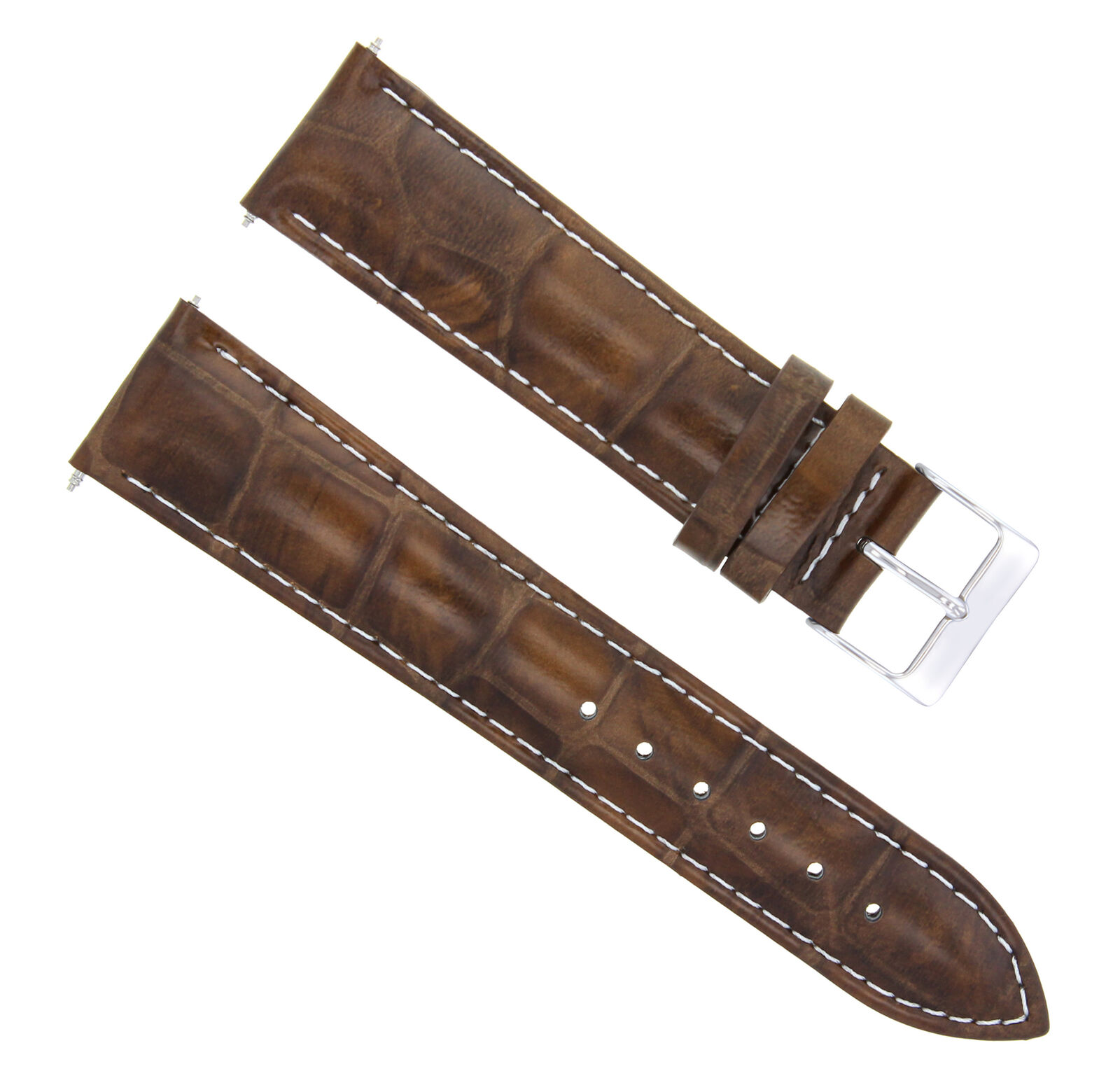 22MM LEATHER WATCH BAND STRAP FOR CHOPARD WATCH LIGHT BROWN  WHITE STITCHING