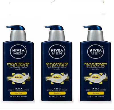 NIVEA MEN Maximum Hydration Body Lotion 3-in-1 Lotion for Men 3Pack 16.9 Fl Oz