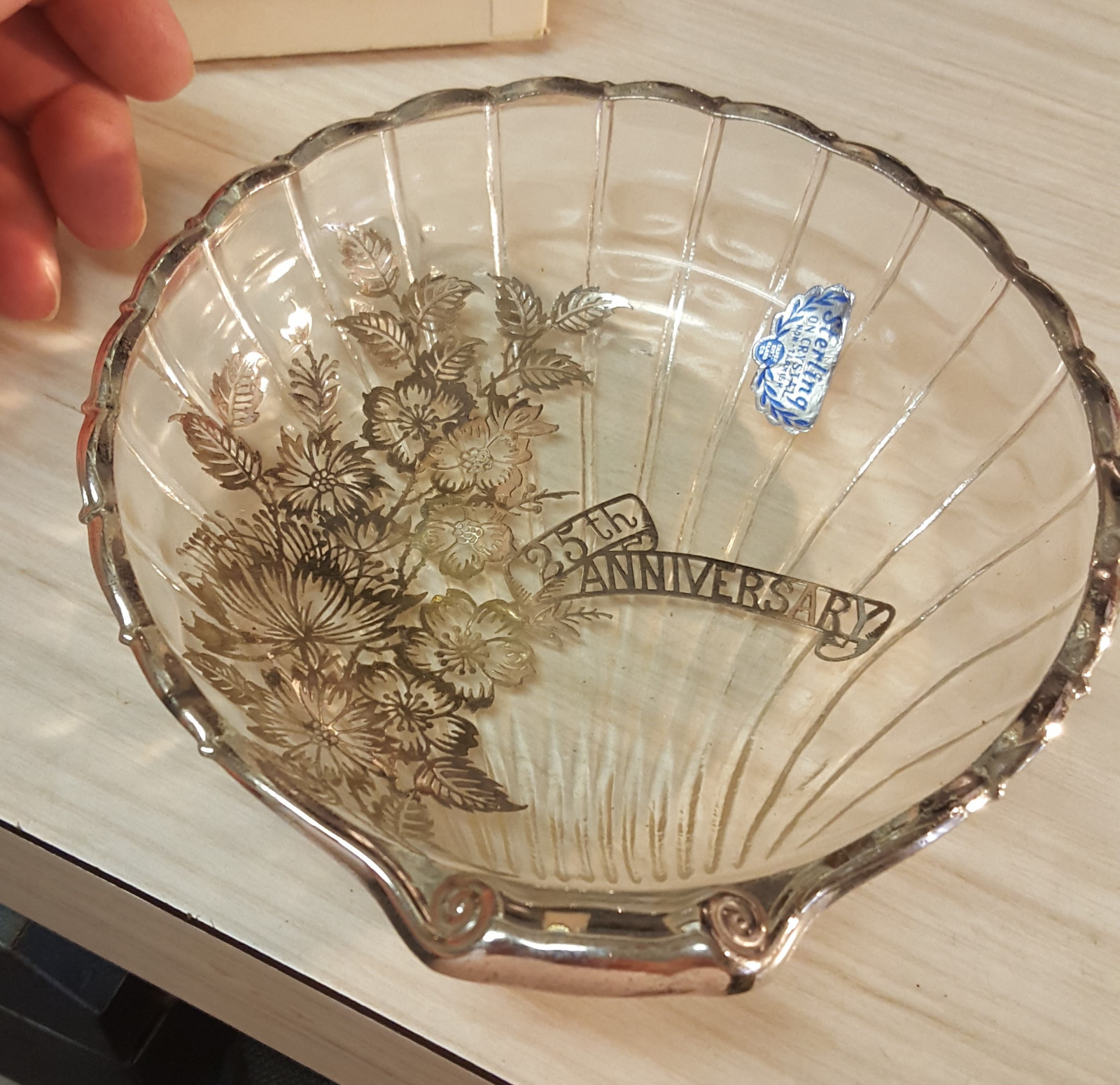 Clam Shell Dish with sterling on crystal