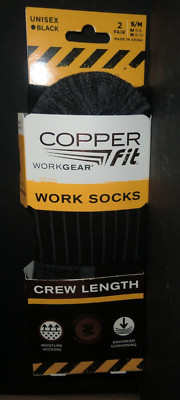 Copper Fit Work Socks - * Unisex * Black S/M Pack of 2 (TWO PAIRS)