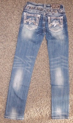 *YOUTH SIZE 8--MISS ME BRAND SKINNY JEANS--SILVER/GOLD EMBELLISHED...EXCELLENT