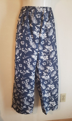 Gloria Vanderbilt Wide Leg Pants Size L elastic waist 32-40'' Cotton Floral NWOT