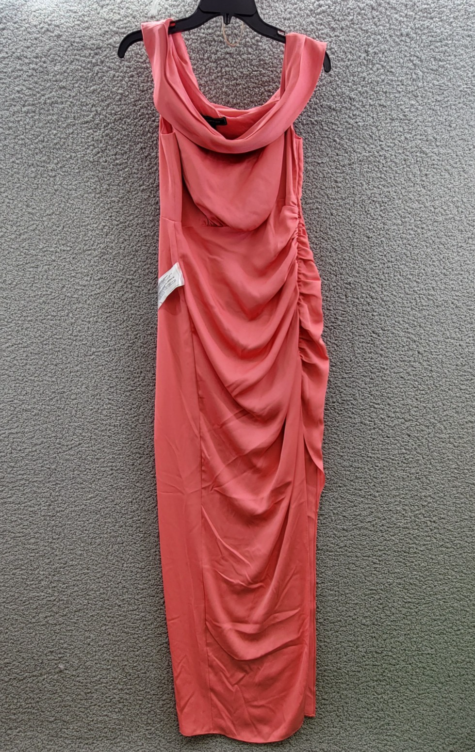 BCBGMAXAZRIA Asymmetric Neck Long Dress Women's 6 Coral Side Zip w/ Button - Picture 2 of 13