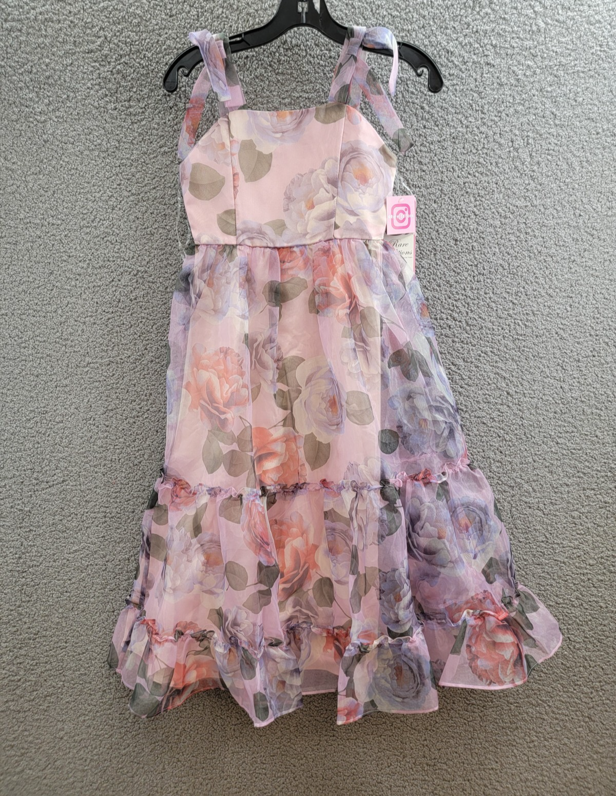 Rare Editions Floral-Print Organza Maxi Dress Big Girls 8 Lavender Zip Closure - Picture 2 of 16