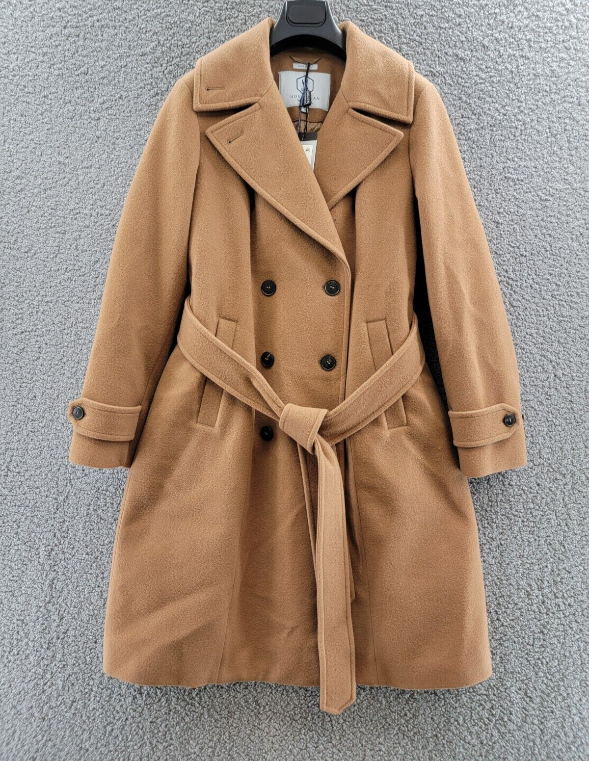Pre-owned Norwegian Wool Cashmere Notch Collar Double Breasted Coat Women's M Camel L/s In Beige