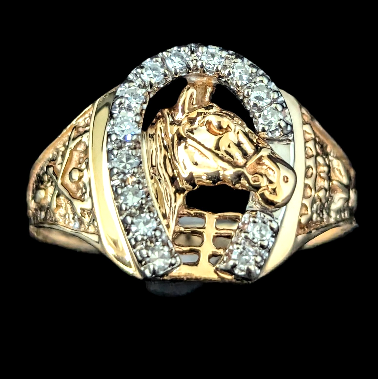 Vintage Men's Diamonds 10k Gold Ring Horse Lucky Horseshoe