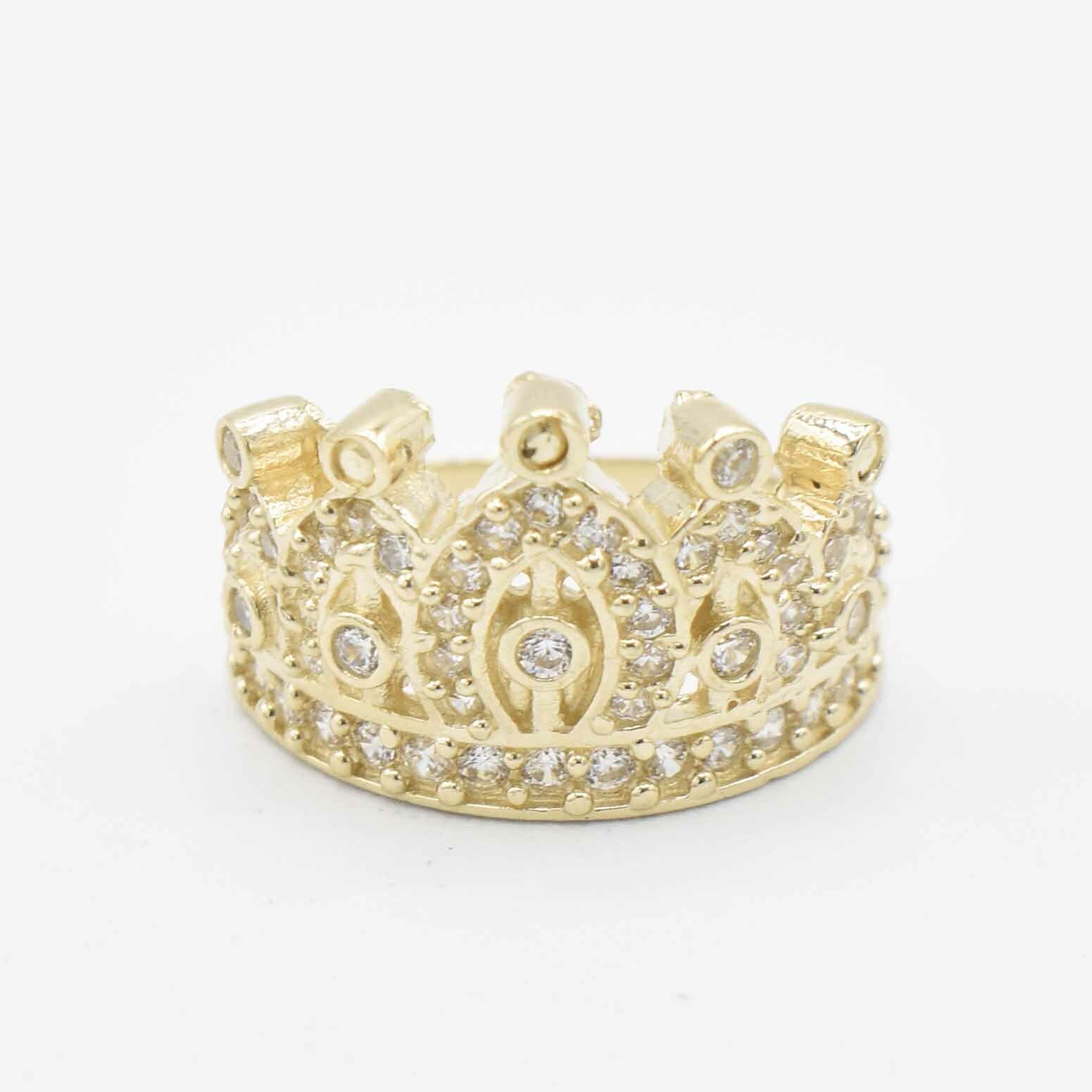 Pre-owned Bayam Cz Queen Crown Ring Real Solid 10k Yellow Gold Size 6.25