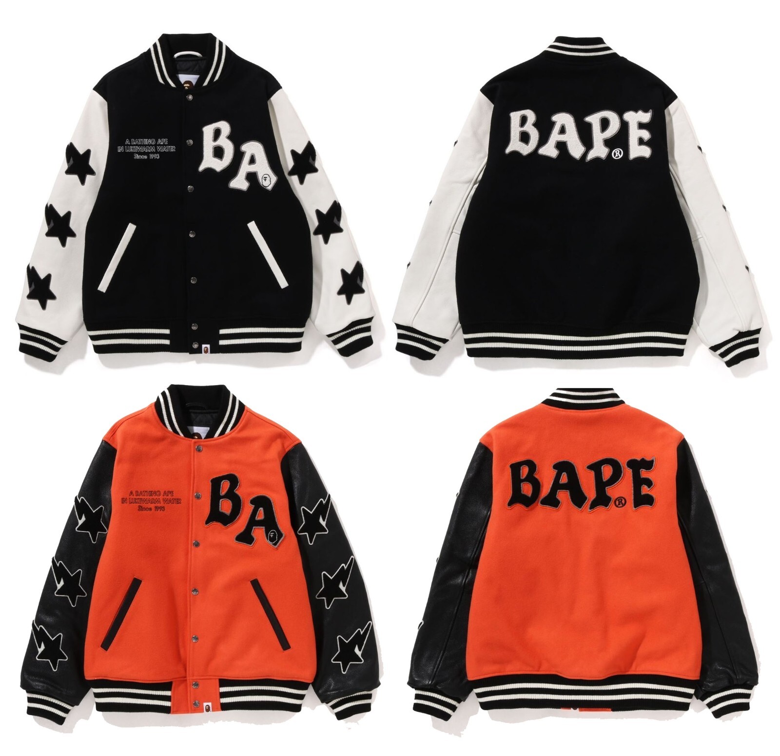 Pre-owned A Bathing Ape Men's  Relaxed Varsity Jacket Black / Orange 2022aw