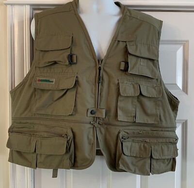 Gander Mountain 2XL Fly Fishing Vest Olive Khaki Outdoors Hunting Utility Pocket