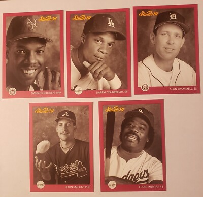 1991 Leaf Studio Cards (5) Smoltz Godden Strawberry  Trammell  Murray