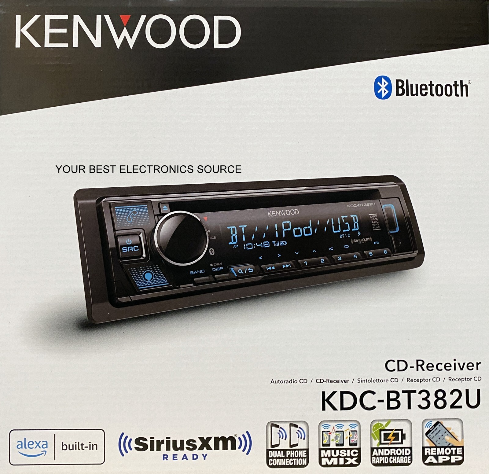 NEW Kenwood KDC-BT382U 1-DIN Car Audio Stereo Receiver, CD