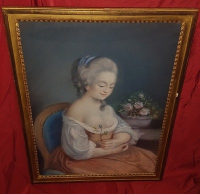 Belle école Française XIX e  dans le gout du XVIII e  " Portrait d'élégante "