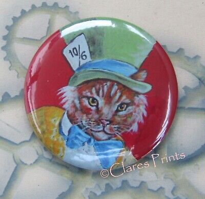 Mad Hatter Cat Art Badge 58mm Button Steampunk Animal Badges Top Hat Cat