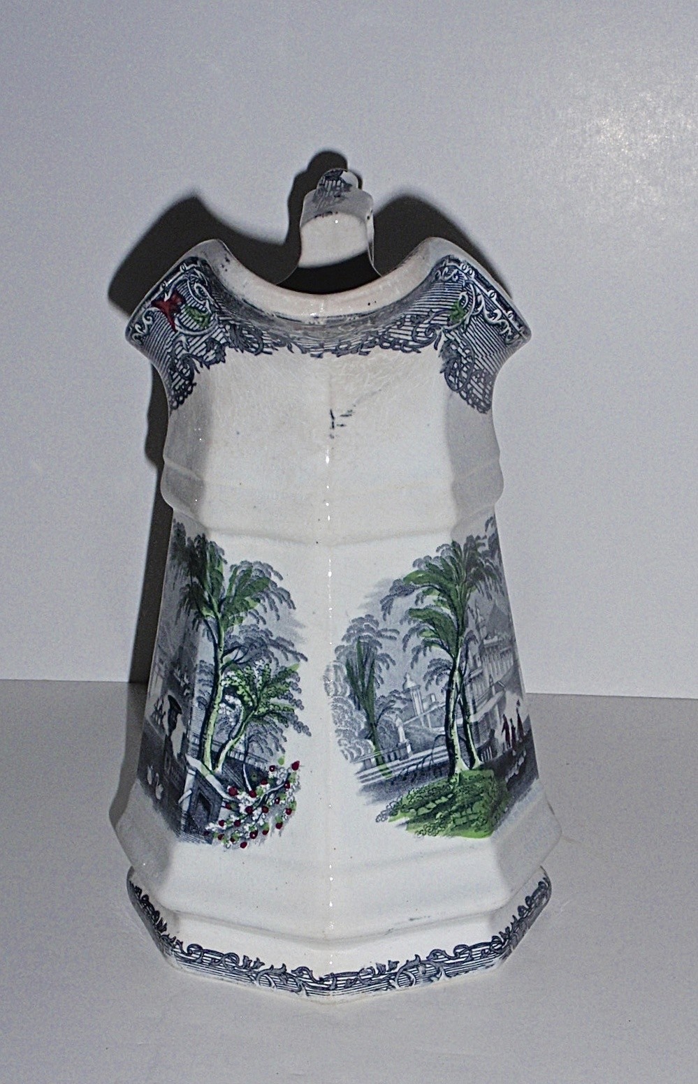 Antique Stafordshire 3 Color Scenic Transferware Pitcher English Ironstone19thC