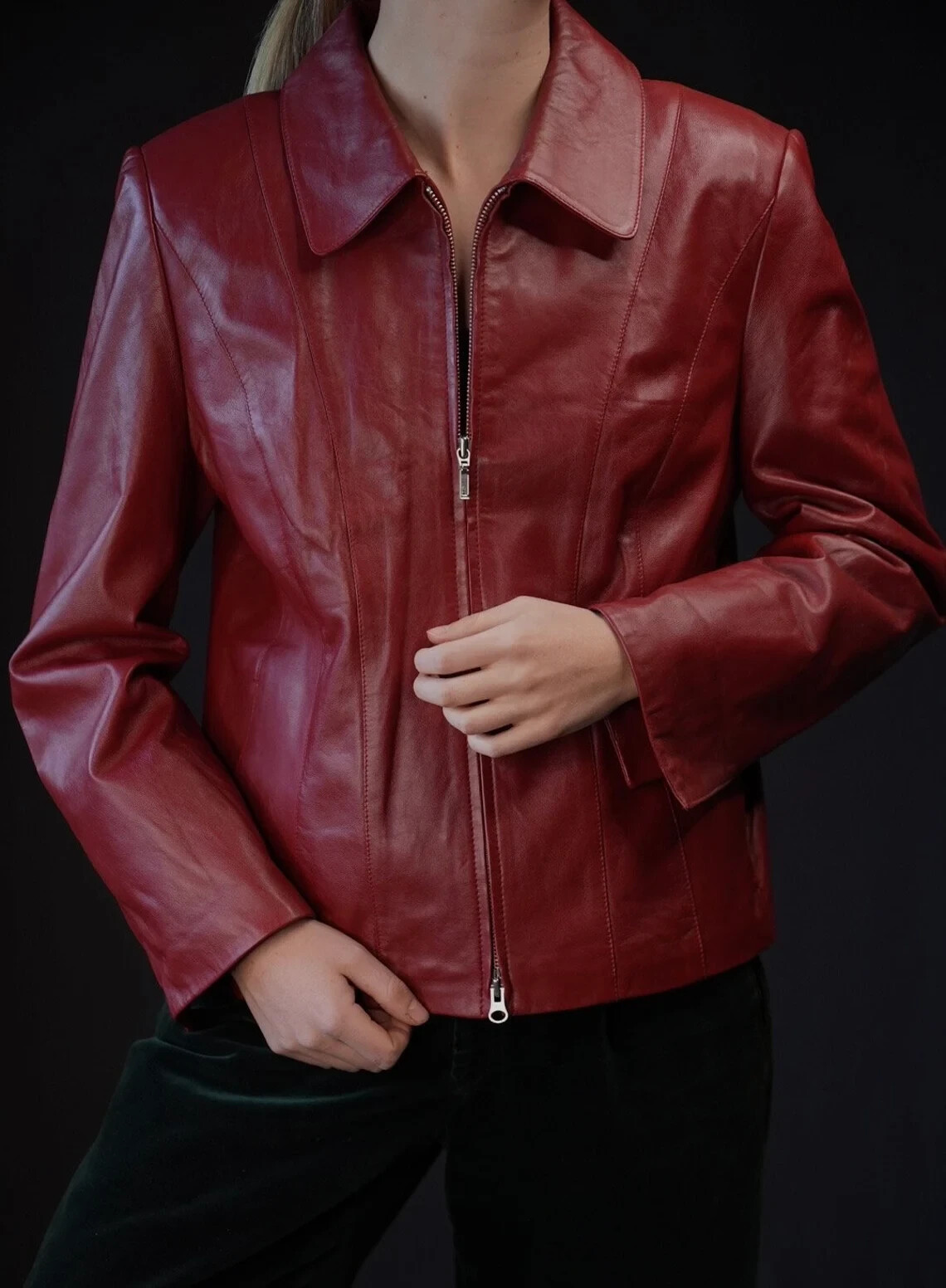 ジャケット TAGLIATORE Women Jackets JPARIGI10B340159096 ER898 RED Ladies Cherry Red Vintage Leather Jacket with Zipper fast