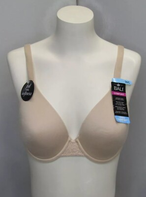Bali Womens T-Shirt Bra Beige 36C Underwire Comfort Soft Touch Light Padding