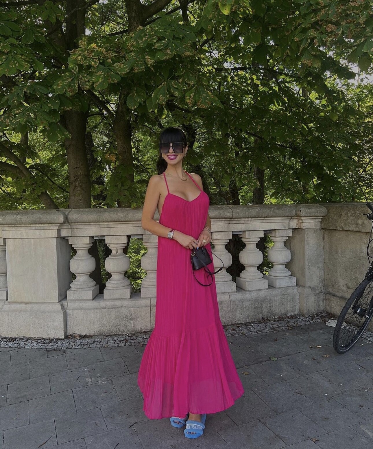 ZARA NEW SS22 FUCHSIA VOLUMINOUS DRESS WITH BRAIDED STRAPS