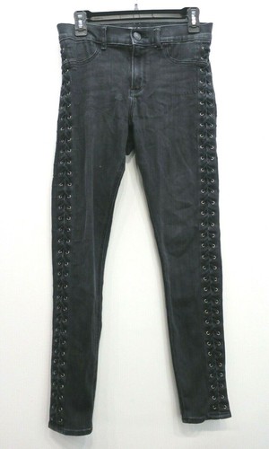   Jeans 黒 トレーナー　レディース　M Express Jeans Womens Black High Rise Criss Cross Side Denim