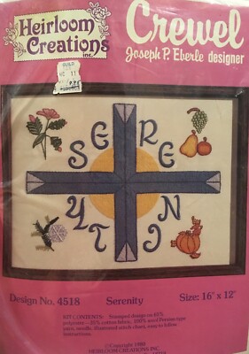 Heirloom Creations Crewel Embroidery Joseph P Eberle Design 4518 Serenity Vtg