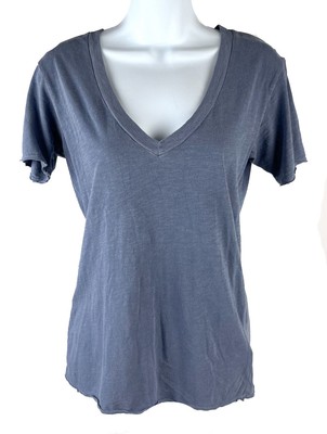 Women's NSF All Day Blue Short Sleeve V-Neck Cotton T-Shirt Top Size P