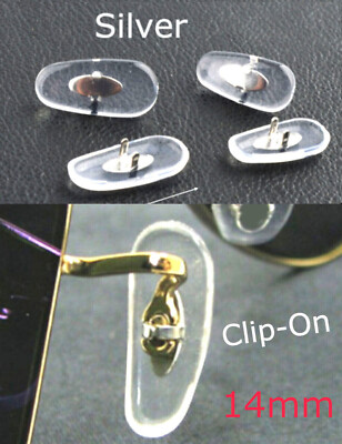   2 Pair: Crimp-On Silicone Nose Pads Eyeglasses for Ray Ban RB Silver Clip 14