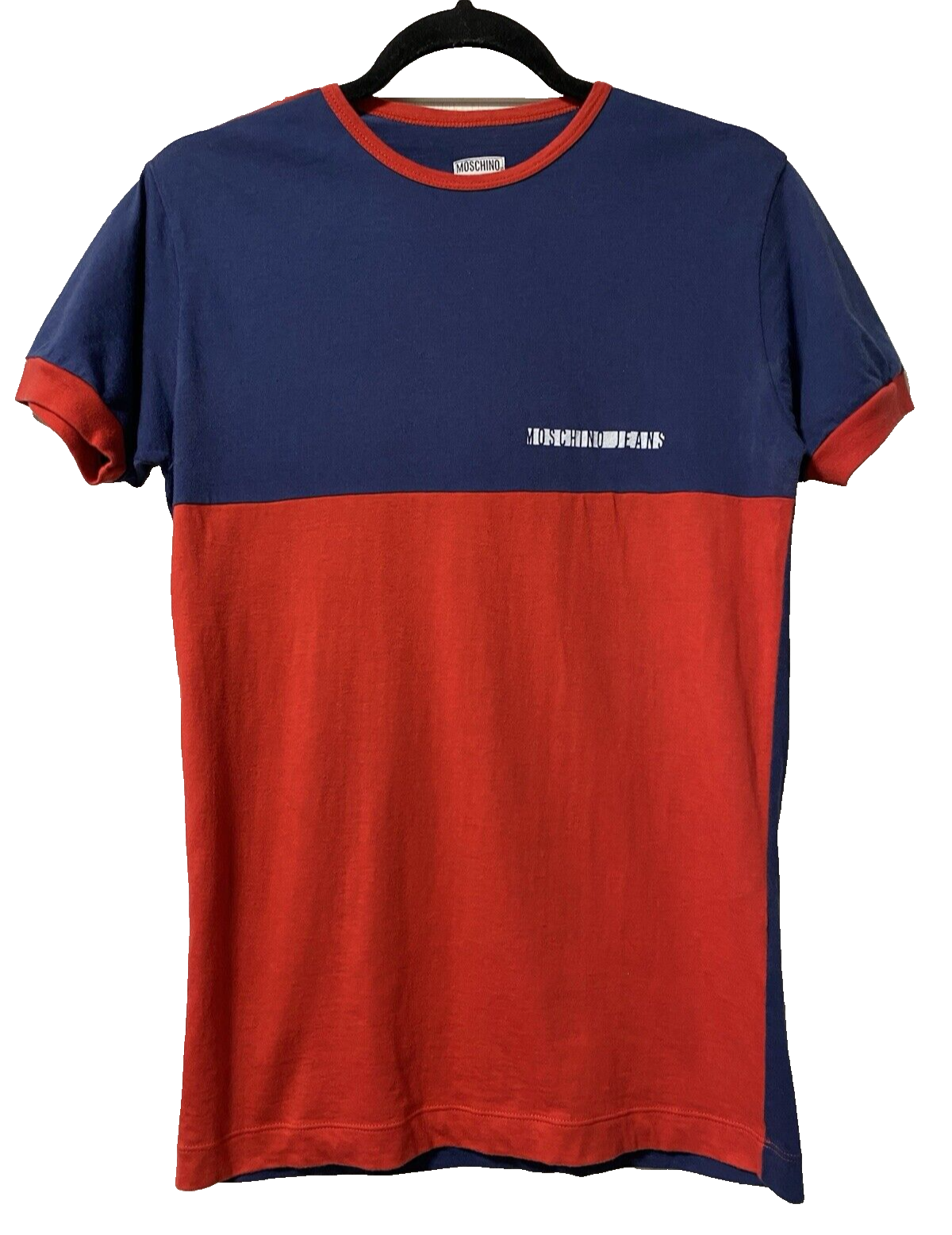 MOSCHINO 男式牛仔裤标志T 恤复古90 年代短袖红色蓝色意大利M 码
