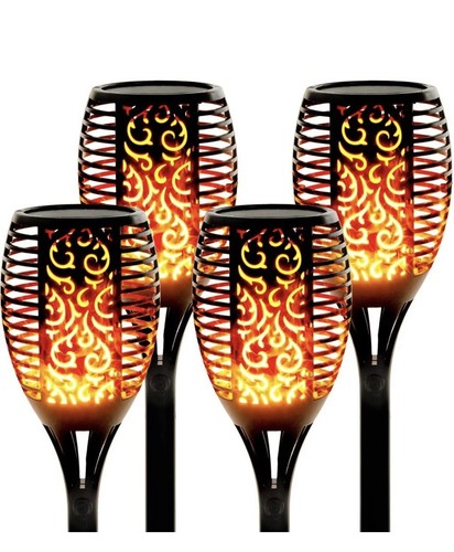 4 Solar Torch Light with Dancing Flickering Flame Outdoor Wa