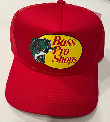 Bass Pro Shops Big Outdoor Trucker Hat Mesh Cap Fishing Snap-Back Scarlet  Red