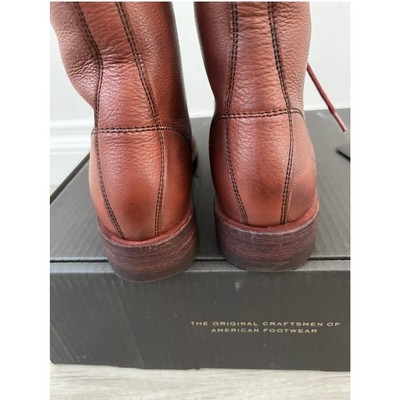 Pre-owned Frye Women's Ankle-high Leather Combat Boot With Lug Sole, Size 7.5 In Red