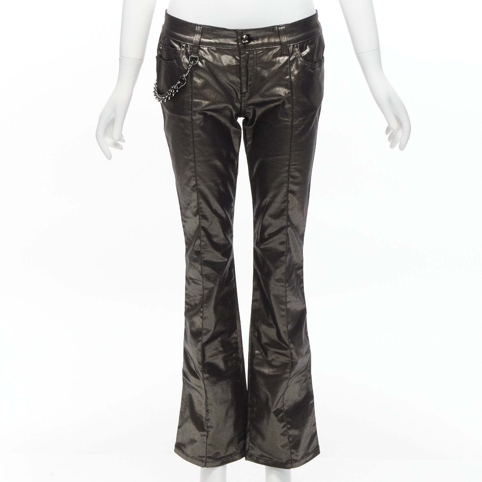 GUCCI Vintage gold gunmetal sheen hip chain flare leg pants GUCCI Vintage gold gunmetal sheen hip chain flare leg pants