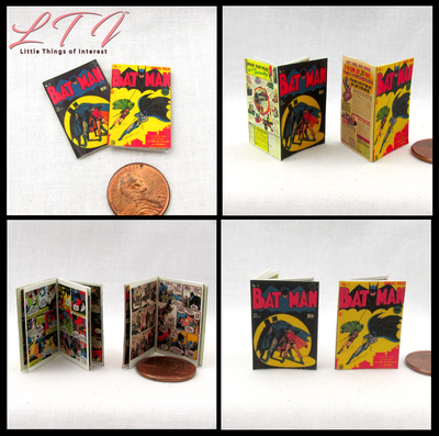 BATMAN COMIC Comic Books 2 Dollhouse Miniatures Illustrated Readable 1:12 Scale 