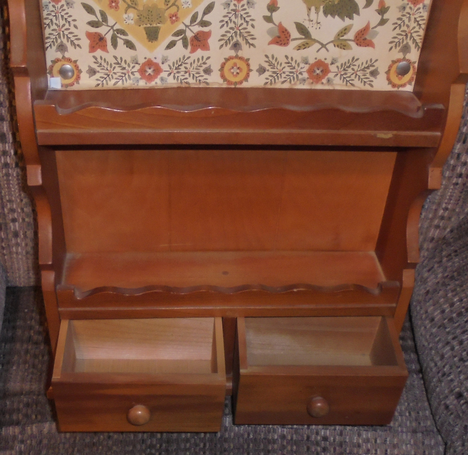 VINTAGE WOOD WALL SHELF CABINET WITH DRAWER Mid Century Knick Knack